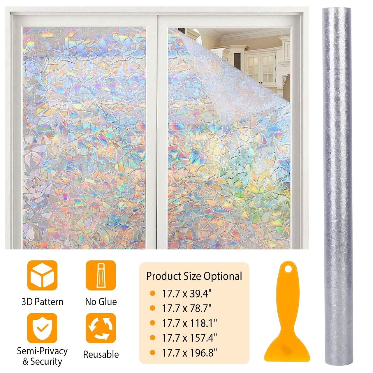 Global Phoenix Window Film Rainbow Cling 3D Decorative Window Decal Window Sticker Non-adhesive